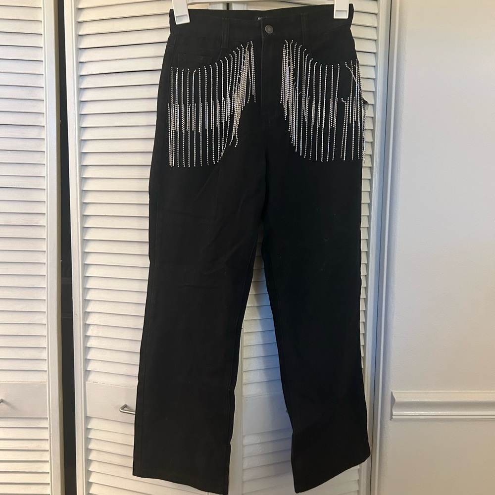 Black Pants with Silver Fringe Detail